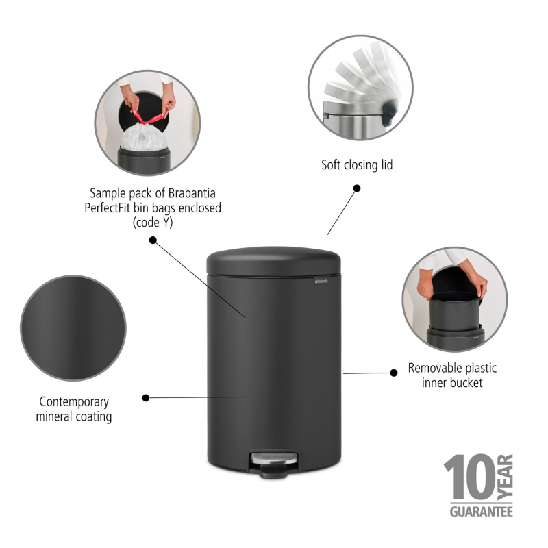 114182 NEWICON Minerální tmavě šedý koš na odpad 20 L NEWICON od Brabantia